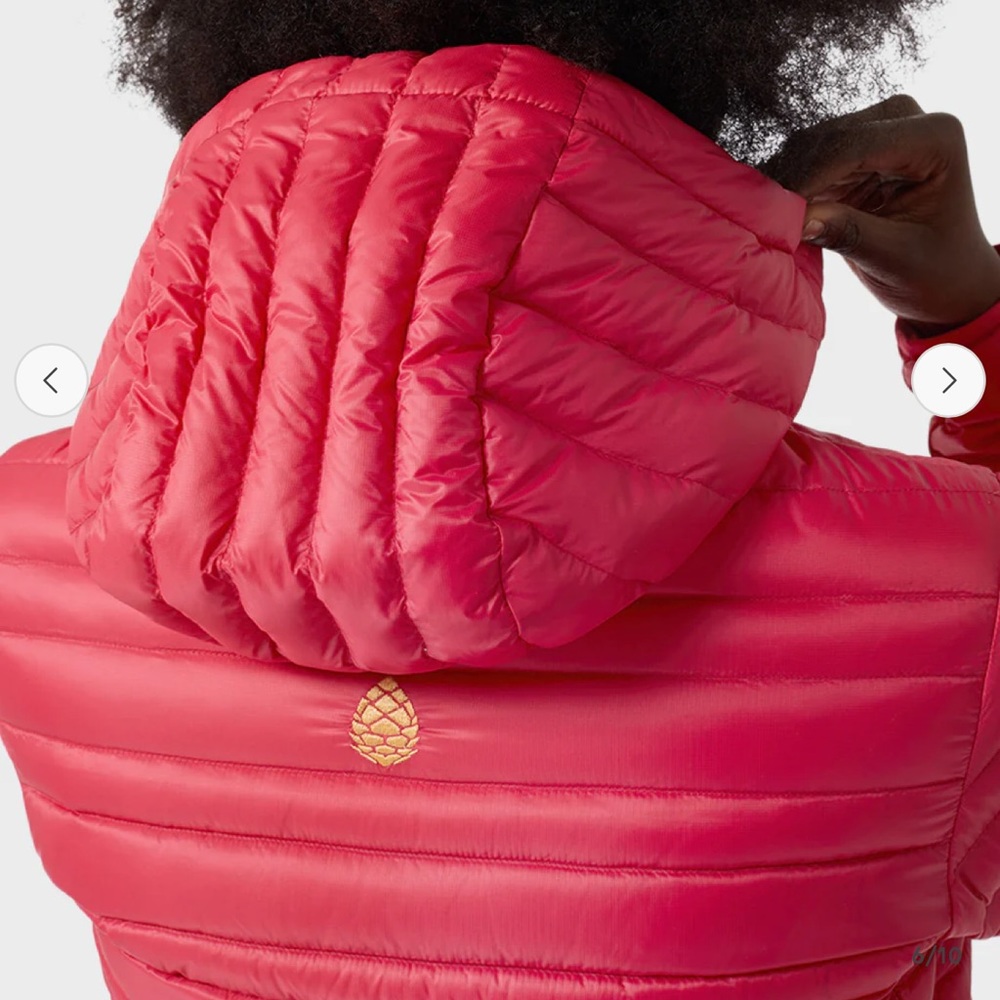 Stio Women's Pink Hooded Down Jacket with Yellow Trim - Picture 5 of 11